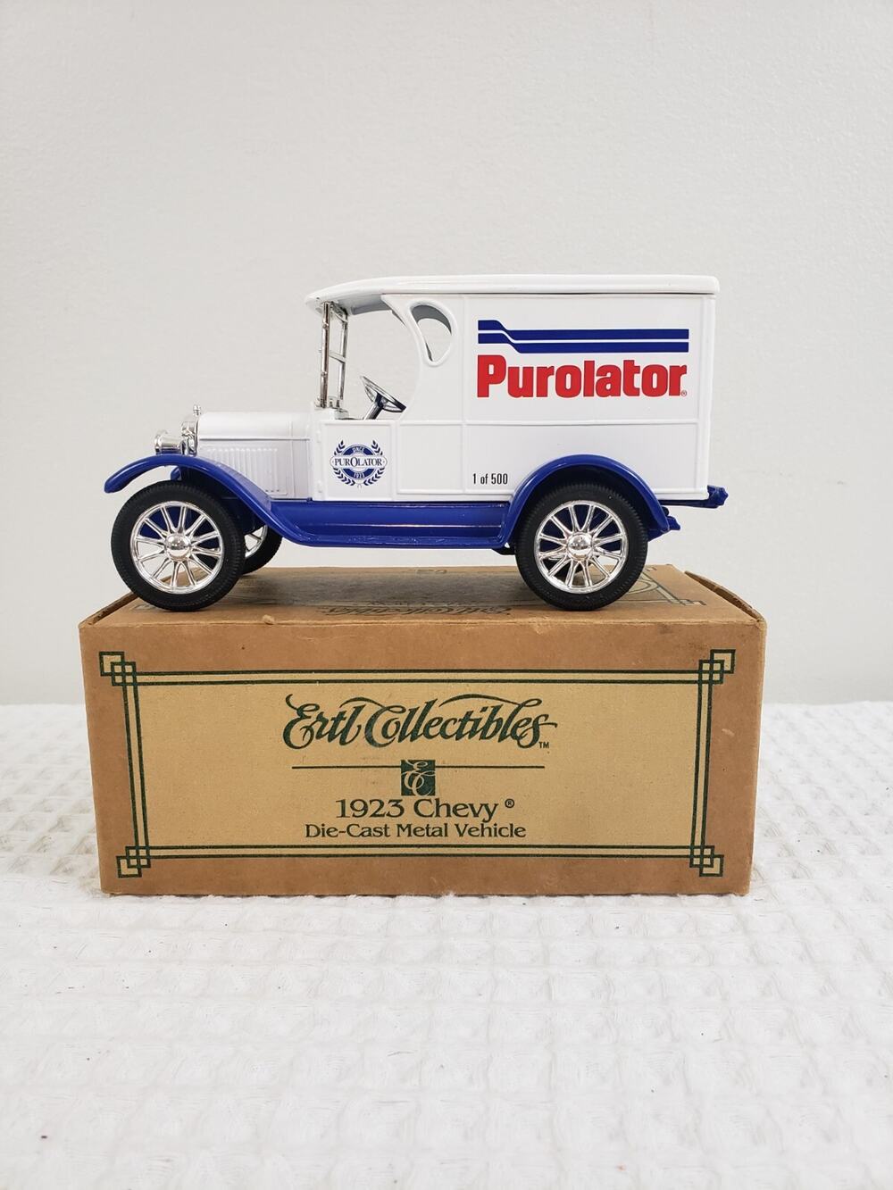 Ertl Collectibles 1923 Chevy Die Cast H671 Purolator Coin Bank Metal Vehicle